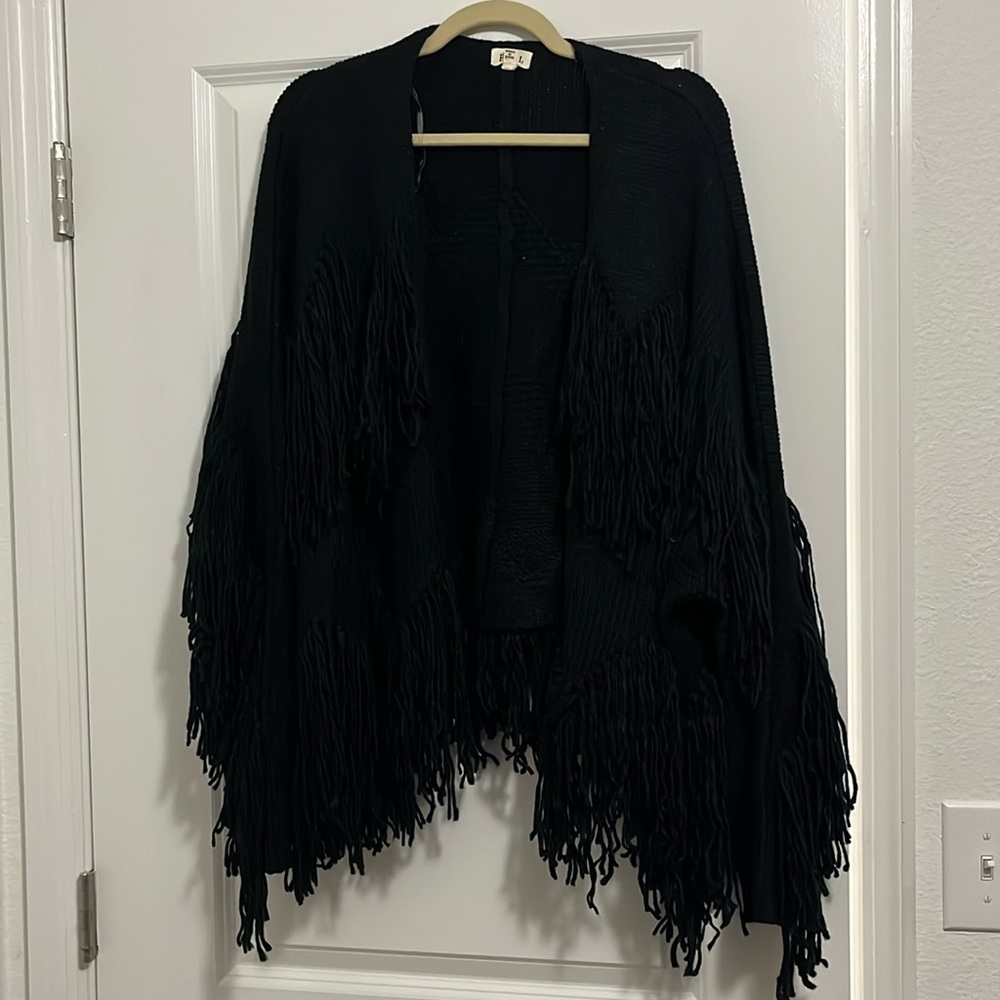 POL Black Fringe Cardigan